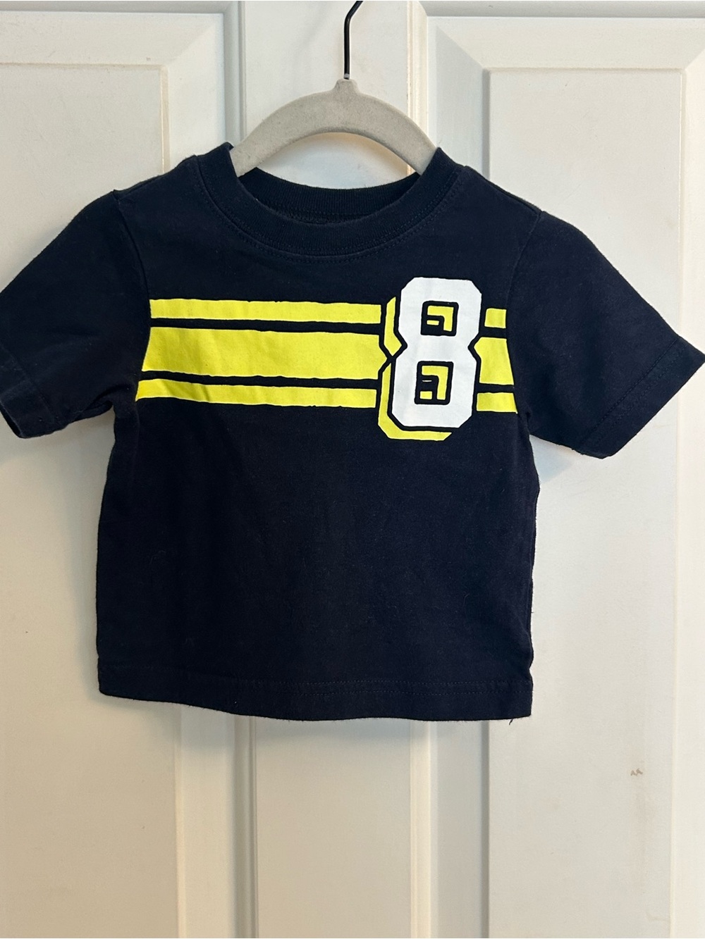 Infant Boys Place Navy Short-Sleeve Tee with Yellow Stripe & White Number